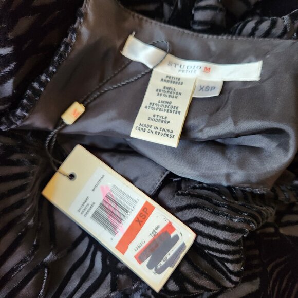 NWT Max Studio Graziella Velvet Burnout Silk Blend Black Dress Petite XSP - Picture 8 of 10